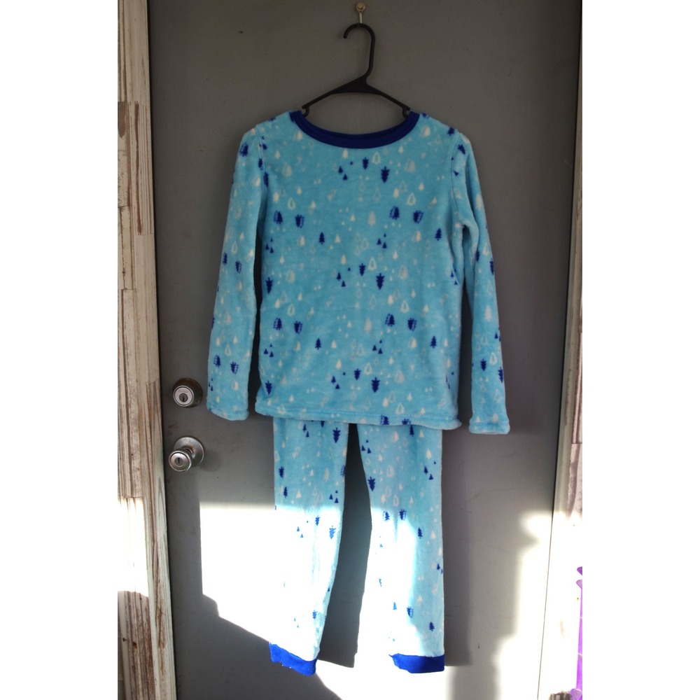 Land's End Kids Christmas‎ Winter Pajamas EUC 14 XL Blue Pine Trees Snow AOP